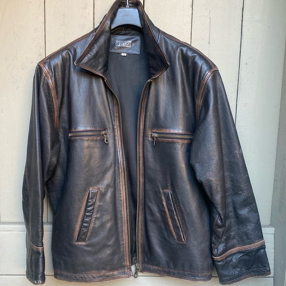 vintage leather jacket from Camden town, England, copyright brand size medium
